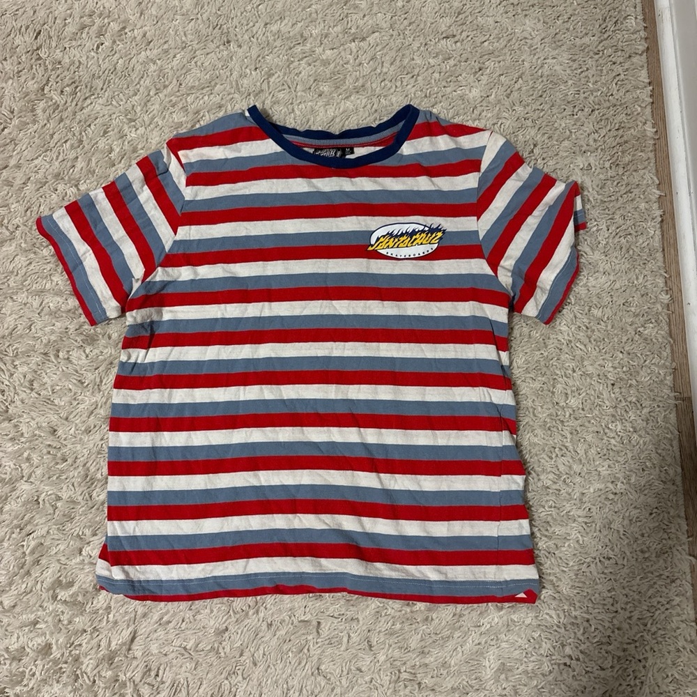 Santa Cruz Skateboards Red, White, and Blue Striped Tee